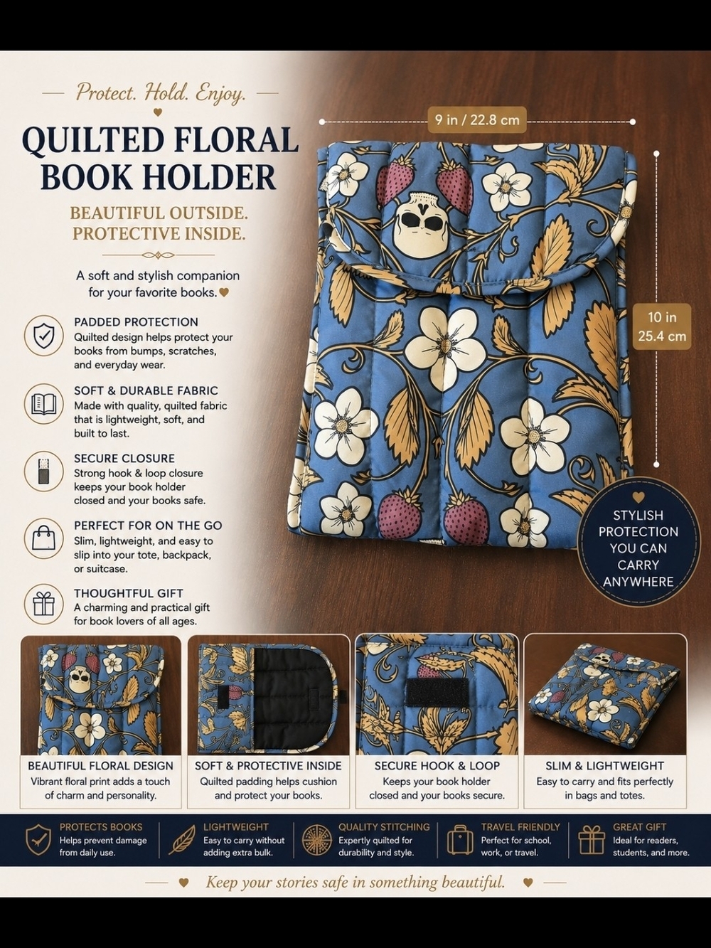 Floral & Skull Blue Quilted Tablet Sleeve